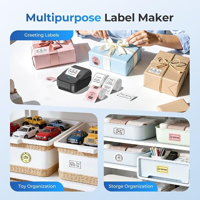 PM240 Label Maker Machine with 3 Tapes, Label Printer Black, Set 1 | 2'' Bluetooth Thermal Sticker Label Maker for Small Business, Home, School, Office Safety Label Maker with Multiple Templates