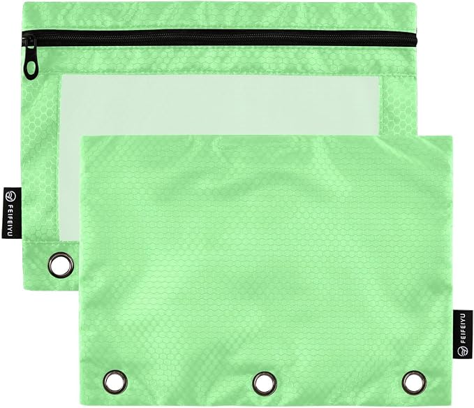 Gredecor Binder Pencil Pouch 3 Ring Light Green Zipper Pencil Pouches Case 2 Pack Clear Binder Organizer for School Office