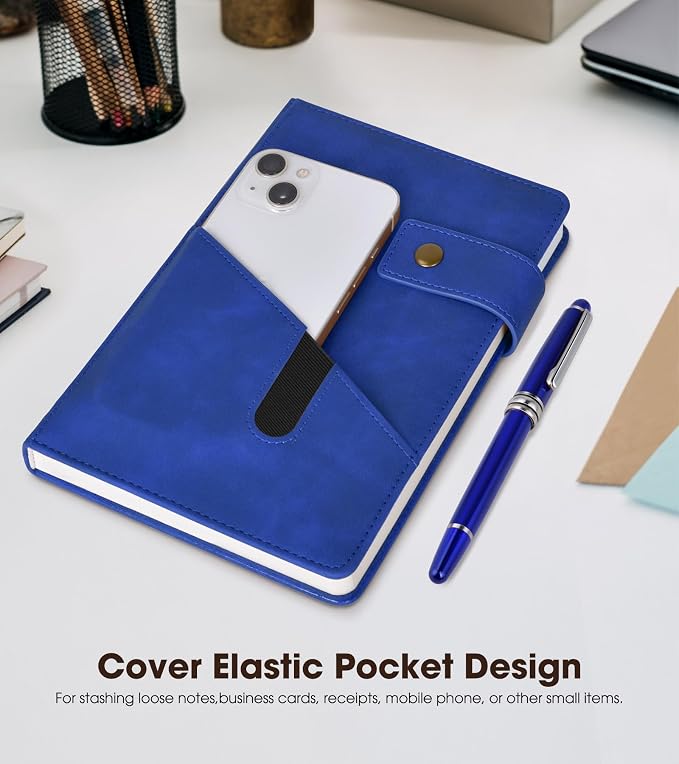 Lined Journal Notebook with Pen, A5 Personalized Hardcover Leather Journal for Men Women, 200 Pages 100 GSM Thick Paper College Ruled Notebooks for Work Travel School Writing Diary 5.9" X 8.4" Navy