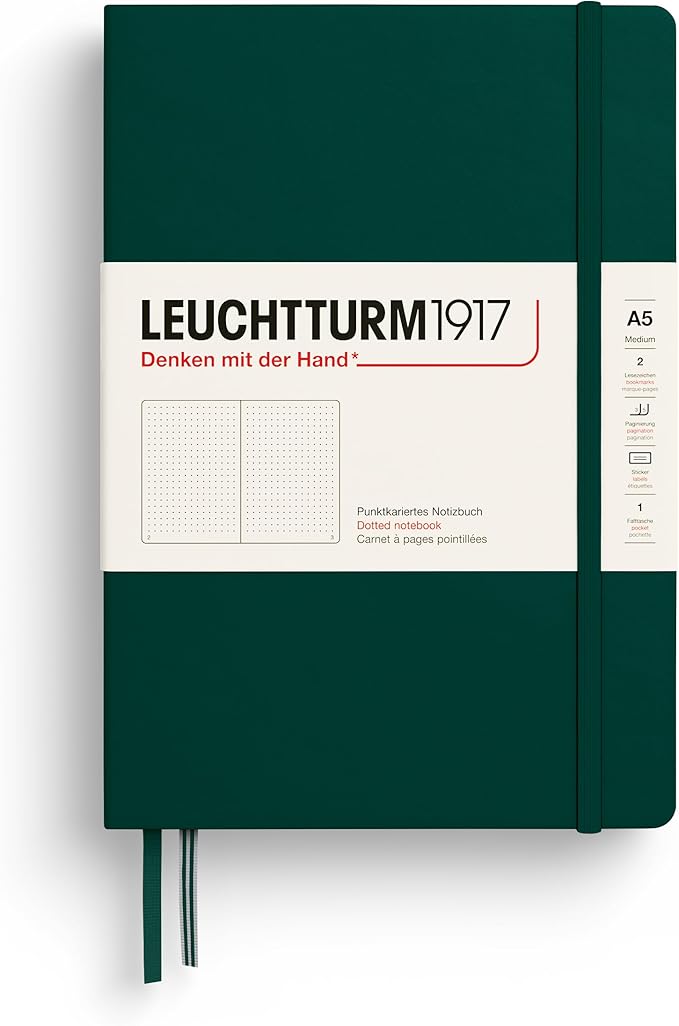 LEUCHTTURM1917 - Notebook Hardcover Medium A5-251 Numbered Pages for Writing and Journaling (Forest Green, Dotted)