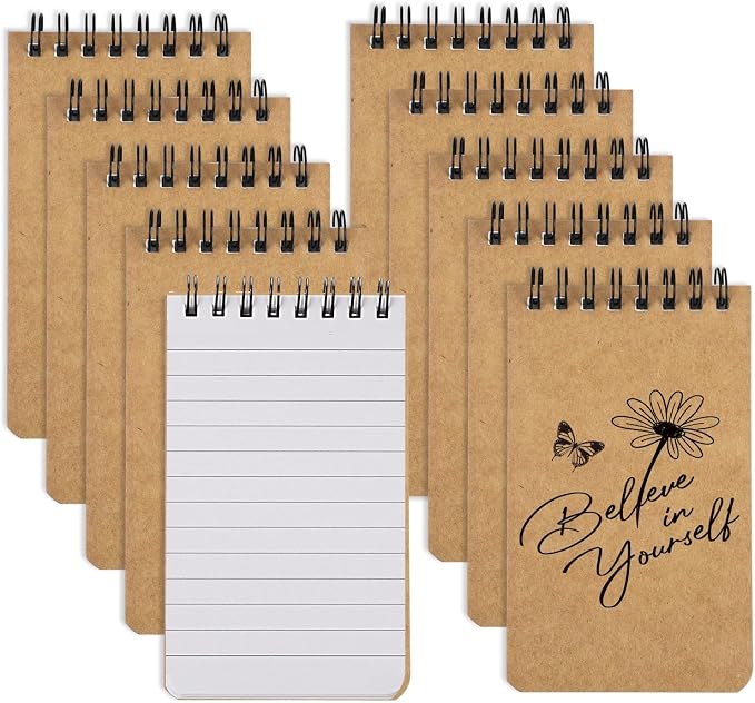 BESARME 10 Pcs Small Notepads 3x5, Kraft Spiral Pocket Notebook Bulk | Mini Lined Notepad, Memo Pads for Men, Students Back to School Gift