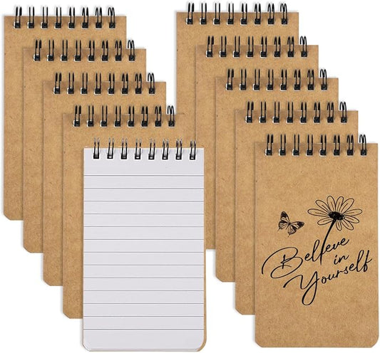 BESARME 10 Pcs Small Notepads 3x5, Kraft Spiral Pocket Notebook Bulk | Mini Lined Notepad, Memo Pads for Men, Students Back to School Gift