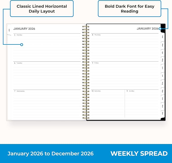 Blue Sky 2026 Weekly & Monthly Planner Calendar, 8.5"x11", Baccara Dark | January 2026 - December 2026, Clear Pocket Cover, Durable Twin Wire Binding, Laminated Tabs, Storage Pocket
