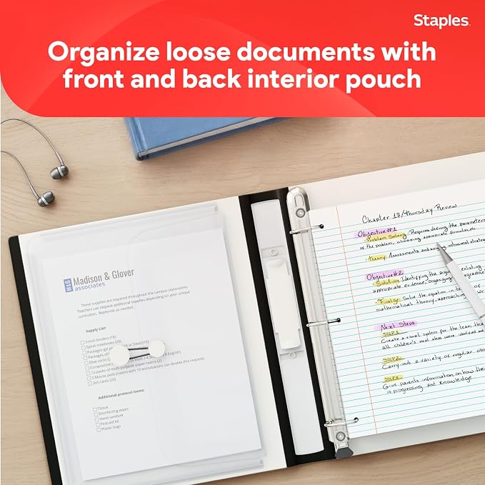 Staples Heavy-Duty 1-Inch D-Ring Binder, White – Large View 3-Ring Binder, Holds Up to 275 Sheets for School & Office