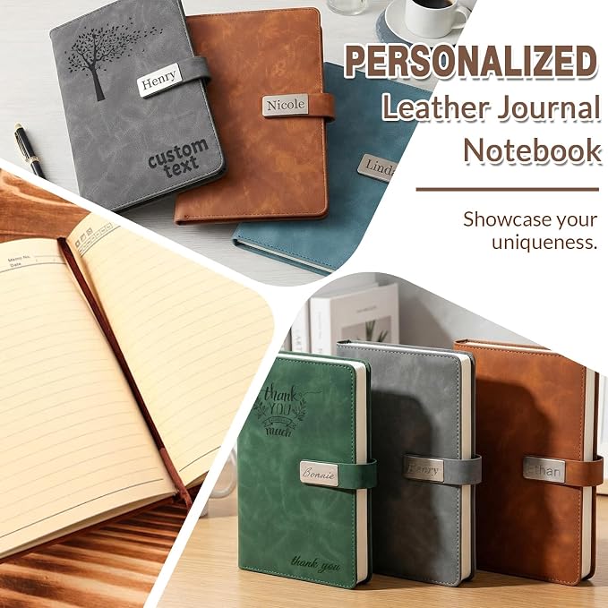 Personalized Leather Journal Notebook with Pen Gift Set - Custom Executive Hardcover A5 Writing Diary with Magnetic Closure for Men, Women, Business, Graduation, Birthday, Corporate Gifts (personalized notebook)