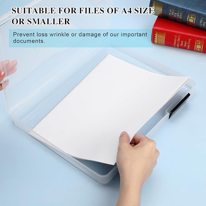 PerKoop 6 Pcs Clear Paper Storage Box,12.4 x 9.84 x 1.18 Inches,Black | A4 Plastic File Box Document Paper Organizer Storage Board Game Project Cases Containers with Buckle for Craft, Magazine