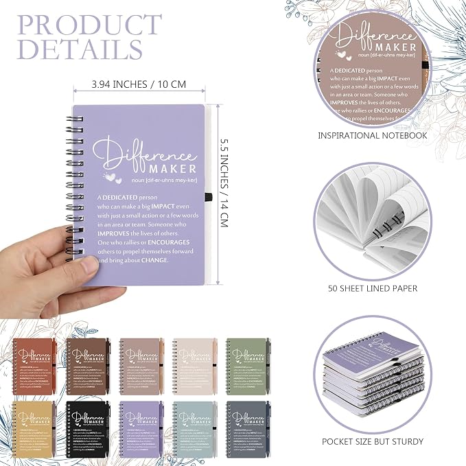 Tellingyou 20 Sets Difference Maker Employee Appreciation Gift for Coworker to Do List Notebooks with Ballpoint Pen Note Pads Journal Back to School for Teacher Nurse Staff Team (Morandi Earth Tones)