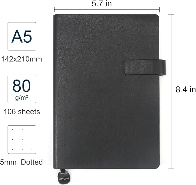 A5 Soft Cover Dot Grid Notebook, Pen Holder & Gold Edges, 180° Lay Flat Journal, Large 5.7 x 8.4 in, Bookmark & Gift Box, Business Notebook for Work, Study, Travel(Black)