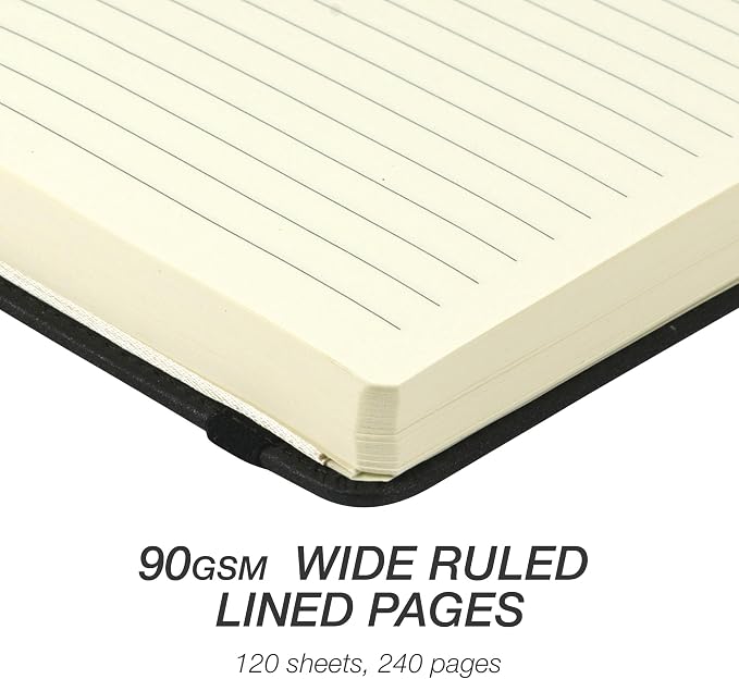 Samsill Large Hardcover Notebook, 240 Lined Notebook Pages, Black, 7.5 x 10 Inch