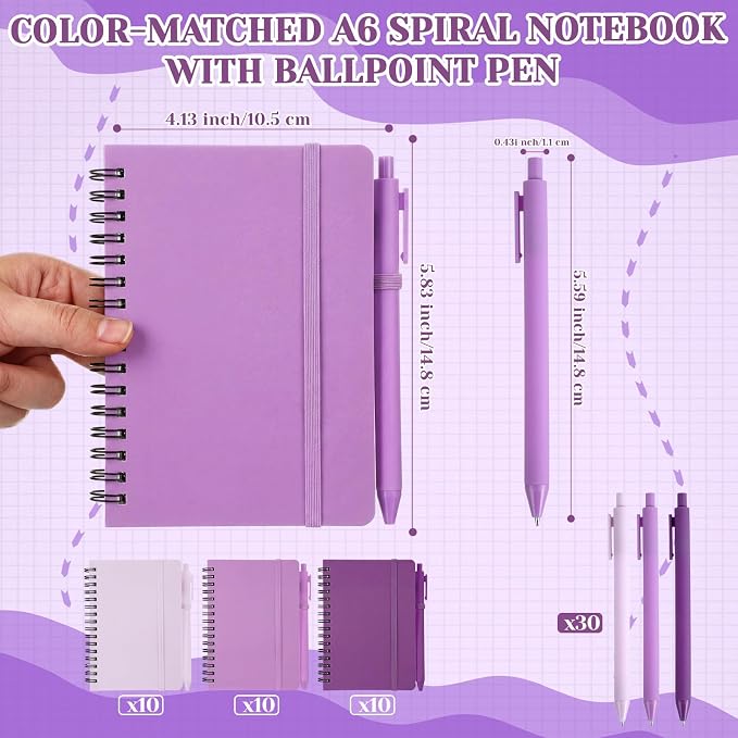 Fulmoon 120 Set Small Spiral Notebooks A6 with Pens Bulk, Multicolor 4" x 6" Pocket Notebooks Mini Lined Journals 50 Sheets for Back to School Supplies Students Gifts Rewards Office (Violet Bloom)