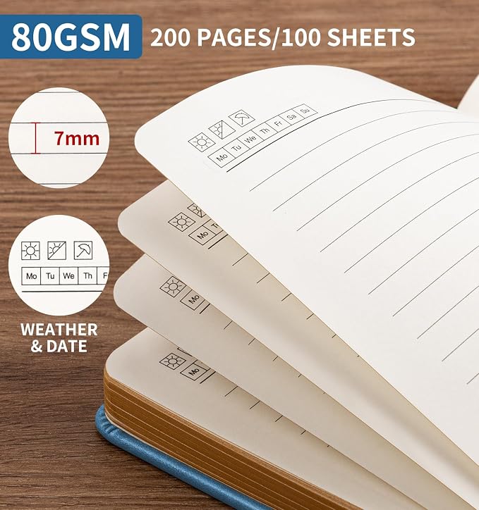 Lined Journal Notebook for Women Men, A5 Hardcover Leather Journals for Writing, 200 Pages Thick Paper, Daily Journal Notebook for Work, School, Note Taking, Business, Travel, College Ruled