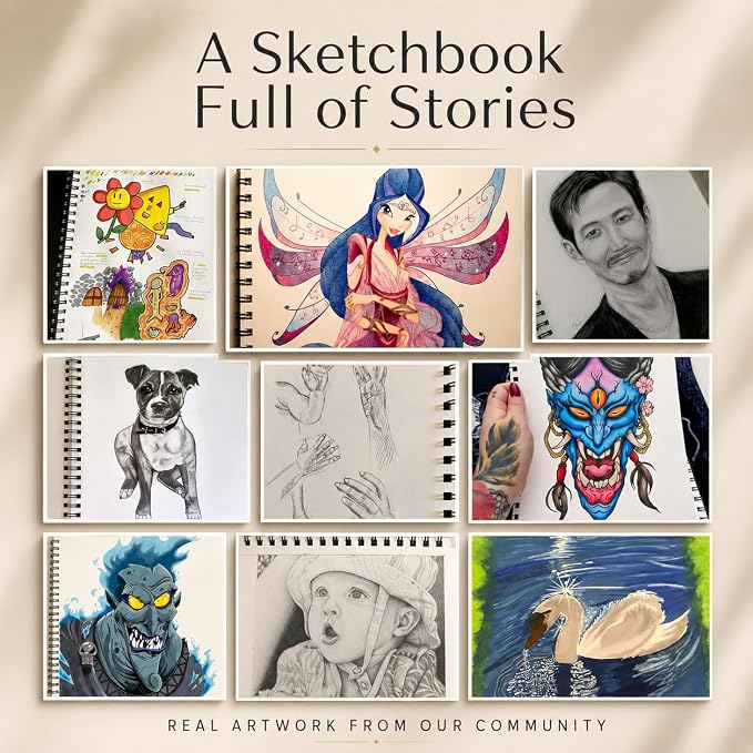 Artist’s Sketchbook Hardcover – 200GSM Very Thick Paper – Large, Spiral Sketch Book for Drawing and Mixed Media – Sketch Pad, Art Book - 8.25 x 11.4, 40 Sheets / 80 Pages