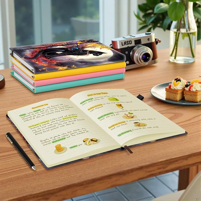 Hardcover Executive Notebooks, A5 PU Leather Lined Journal Notebook, 200 Pages Thick Paper Subject Notebooks for School,Work,Home Writing Business Notebook, Diary Book ， Moon Cat