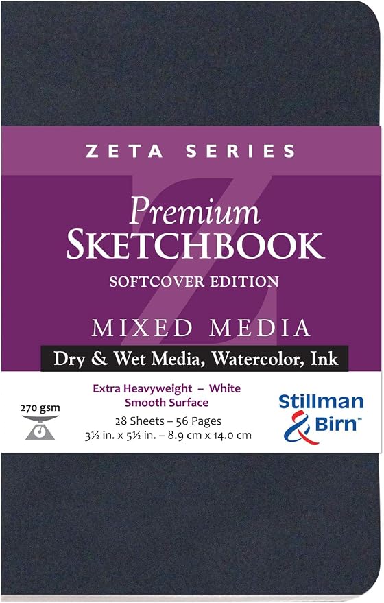 Stillman & Birn Zeta Series Softcover Sketchbook, 3.5" x 5.5", 270 gsm (Extra Heavyweight), White Paper, Smooth Surface