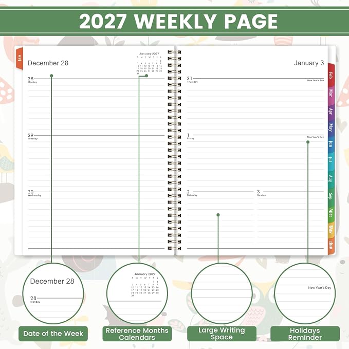2027 Planner - 2027 Planner Weekly and Monthly, 2027 Calendar Planner | Colorful Tabs, Twin-wire Binding, Premium Paper, Back Pocket, Jan. 2027 - Dec. 2027, 11" x 9" - Cartoon Animal