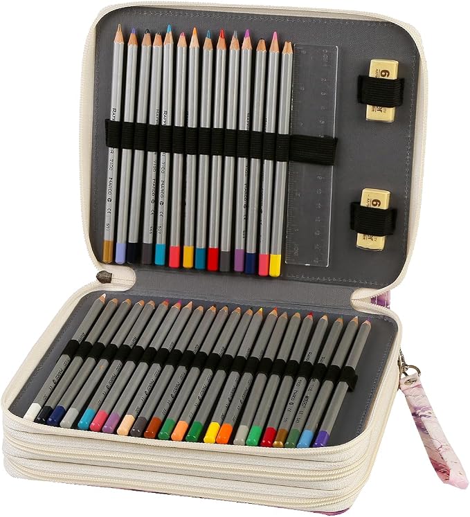 120 Slots Colored Pencil Case Organizer, 3 Layer Bag | Twill Oxford fabric,127 elastic loops,detachable handle,for travel, home storage,drawing tools,creative gifts