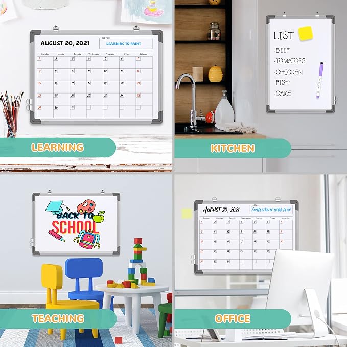 Monthly Calendar Whiteboard for Wall, 16x12 Inches Dry Erase Board, Small Magnetic White Board, Double-Sided Hanging Board for Office School Home Kitchen, Portable Board for Drawing Planning Memo