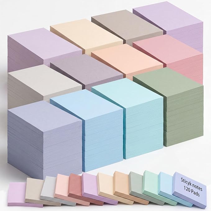 Fainne 120 Pads Sticky Notes Bulk 1.5 x 2 Inch Mini Self Stick Note Small Assorted Bright Colors Paper Memo for Office School Notebook Supplies 50 Sheets/pad (Simple Style,Soft Color)