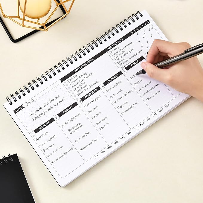 Weekly Planner 2026-2027 - Spiral Bound, 11.2'' x 6.3'', 55 Weeks | Undated Daily Productivity Organizer Notebook with Habit Trackers & Weekly Priority Sections for Office, School and Home