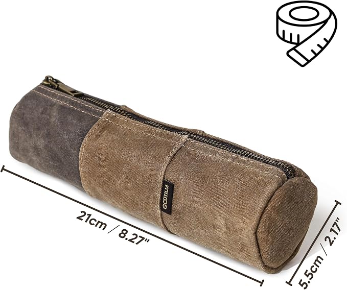 GOOTIUM Waxed Canvas Pencil Pouch - Vintage Zippered Stationery Organizer for Pens, Pencils, and Accessories Handmade Multi-Purpose Utility Case, Tan