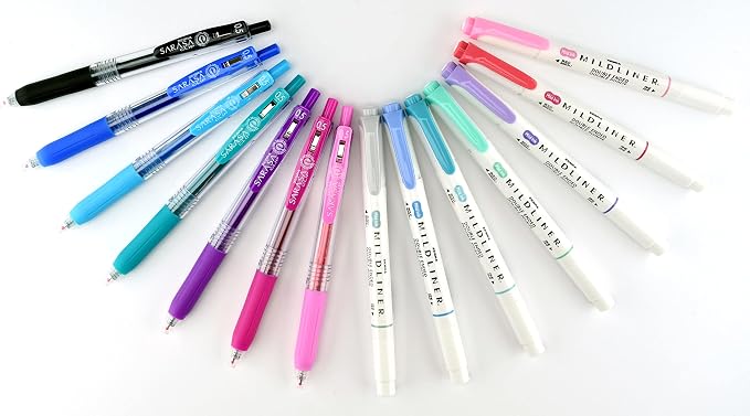 Zebra Pen Journaling Set, 14-Pack Assorted Colors, Includes 7 Mildliner Highlighters and 7 Sarasa Clip Gel Pens, Ideal for Bullet Journals, Planners, and Note-Taking (10014)