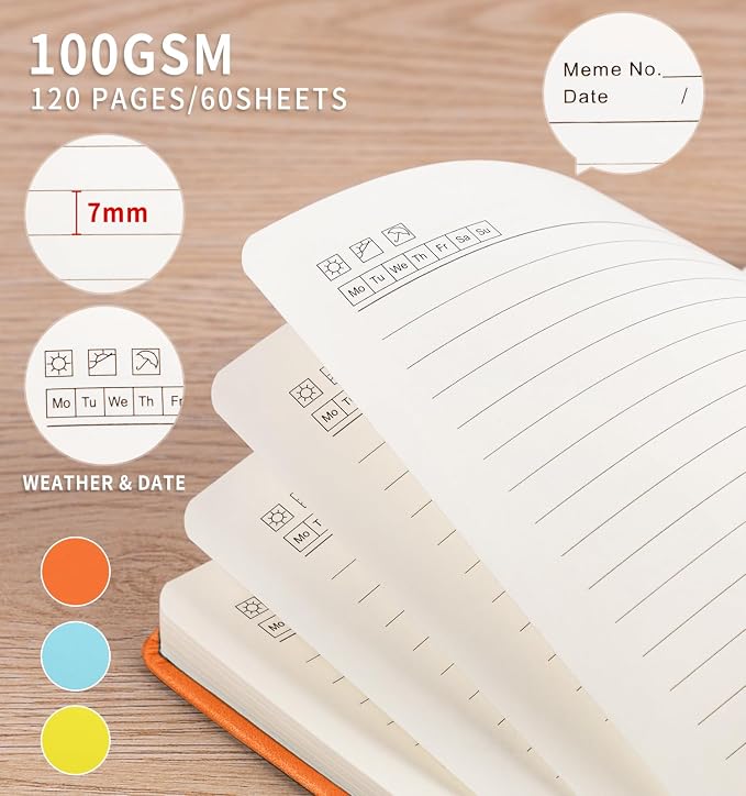 3 Pack Pocket Journaling Notebooks, A6 Small Notebook For Note Taking Journaling Notebooks Journals For Writing Mini Note Pads With Pen Holder 120 Pages 100 GSM Thick Paper(Orange, Yellow, Mint)