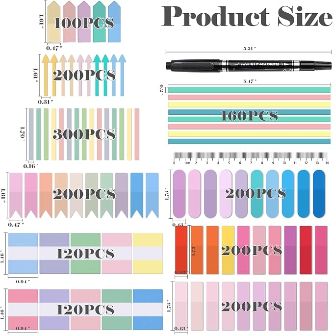 BAYTORY 1800Pcs Transparent Sticky Tabs, 2Pcs Double Marker Pens | See Through Clear Label Stickers, Self-Adhesive Translucent Index Tabs, Sticky Notes for Bible Accessories (Pastel Colors)