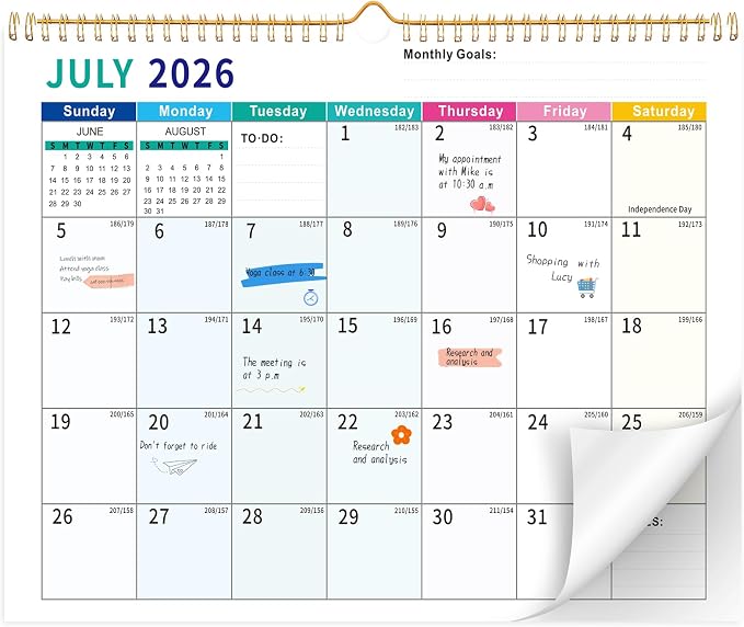 2026-2027 Wall Calendar, 14.5" x 11.8" 18 Month Colorful | July 2026-December 2027 120Gsm FSC-Certified Paper Monthly Calendar, Twin-Wire Binding, Ruled Blocks, Holiday Reference