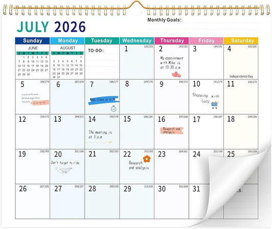 2026-2027 Wall Calendar, 14.5" x 11.8" 18 Month Colorful | July 2026-December 2027 120Gsm FSC-Certified Paper Monthly Calendar, Twin-Wire Binding, Ruled Blocks, Holiday Reference