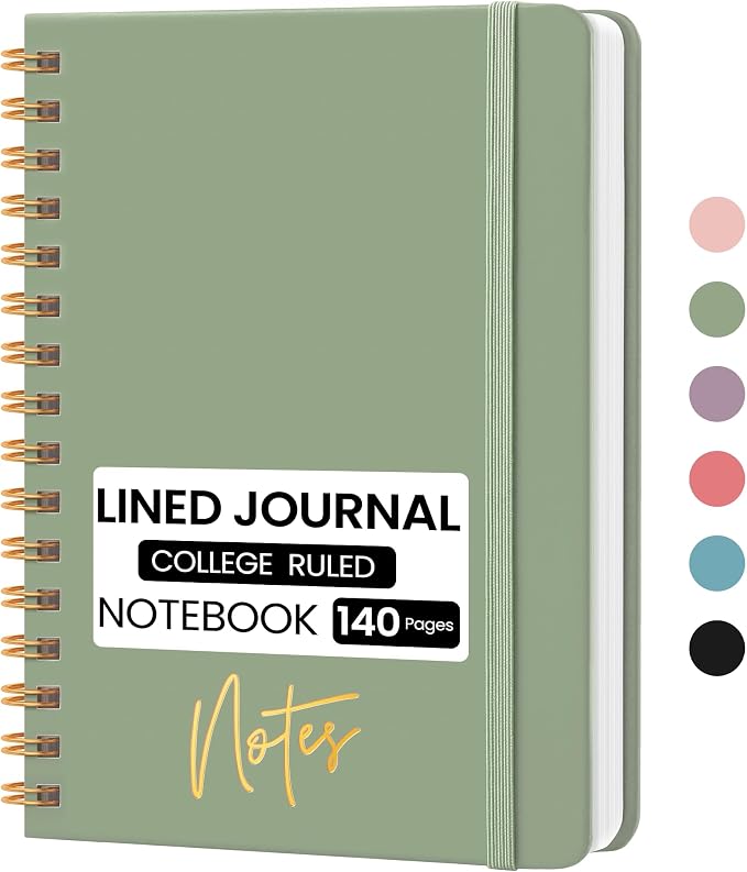 CICPAP Lined Spiral Journal Notebook, A5 College Ruled Notebook for Journaling, Note-Taking, and Daily Planning, Durable Hardcover with an Elegant Design, Green