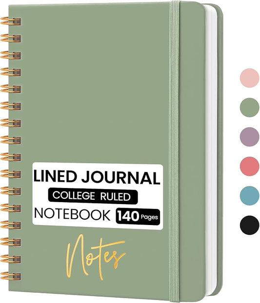 CICPAP Lined Spiral Journal Notebook, A5 College Ruled Notebook for Journaling, Note-Taking, and Daily Planning, Durable Hardcover with an Elegant Design, Green