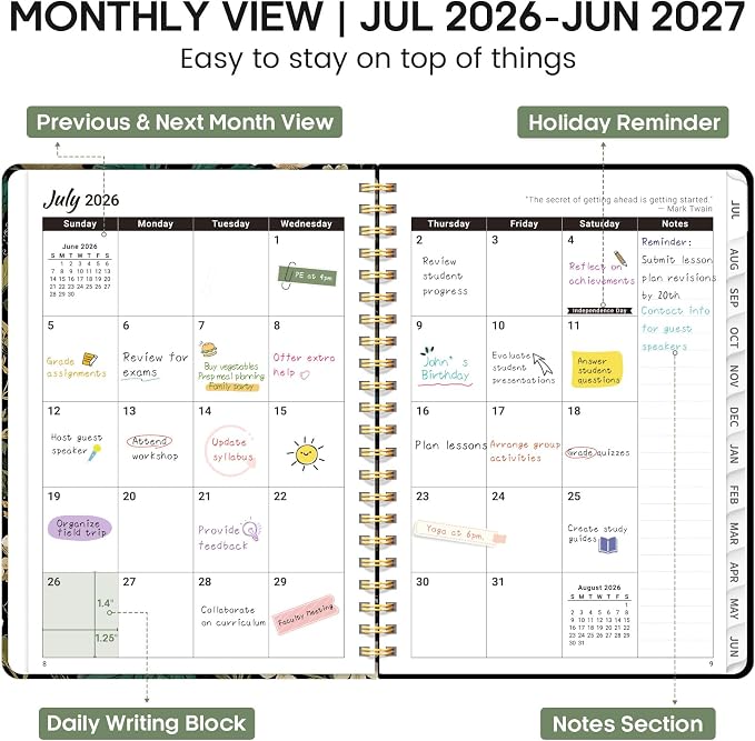 Academic Planner 2026-2027, Weekly and Monthly Calendar Book, July 2026 – June 2027, Hardcover Planner with Tabs, Perfect for Teachers, Students, Women & Men, A5 (6.4" x 8.5") - Forest Botanica
