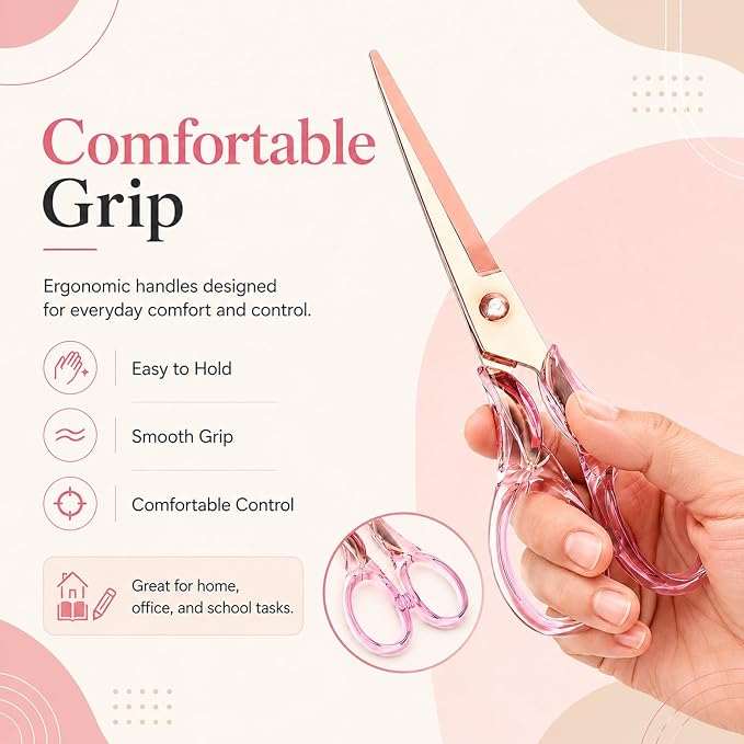 Aesthetic Purple Transparent Acrylic Scissors, 6.3" Craft Shears with Gold Sharp Stainless Steel Blades for Home Office & School, Cute Stationery Tools for Scrapbooking & Gift Wrapping