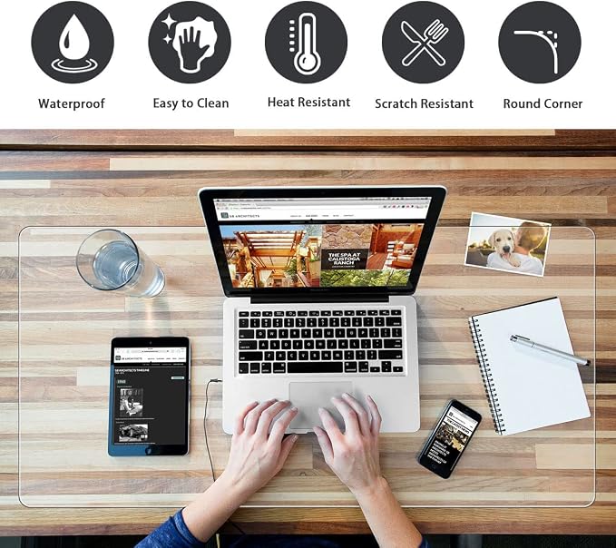 Clear Writing Desk Pad 17 x 36 Inch Waterproof PVC Desk Table Cover Protector on Top of Desks Large Desk Blotter Pad Non-Slip Laptop Desktop Writing Mat for Office Home Decor with Mouse Pad