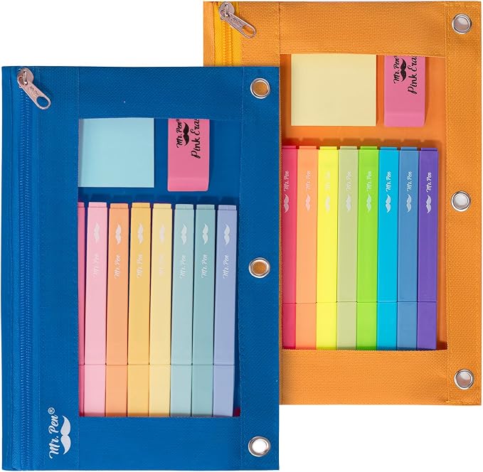 Mr. Pen- Pencil Pouch for 3 Ring Binder, 2 Pack, 10"x6.75", Smooth Zipper | Clear Window, Large Capacity Pencil Case with 3 Reinforced Grommets for School, Office, Supplies Storage | Clear Window, Large Capacity Pencil Case with 3 Reinforced Grommets f...