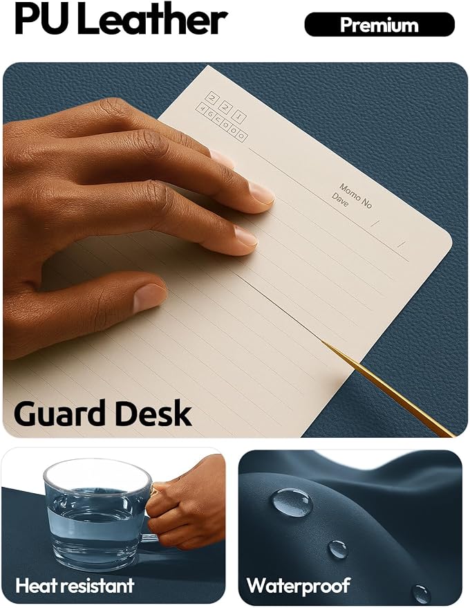 YSAGi Leather Desk Protector, Office Mat, Large Mouse Mat, Non-Slip PU Leather Blotter, Laptop Desk Mat, Waterproof Writing Pad for Office and Home(Dark Blue, 63" x 17.2")