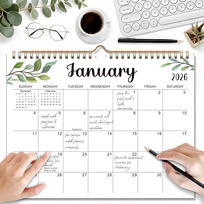 Comix 2026 Wall Calendar 14x11 Inch- 12 Monthly Calendar, January 2026 to December 2026, 2026 Hanging Calendar with Spiral Binding Week Numbers, Ideal for School,Office and Home, Macaron Color