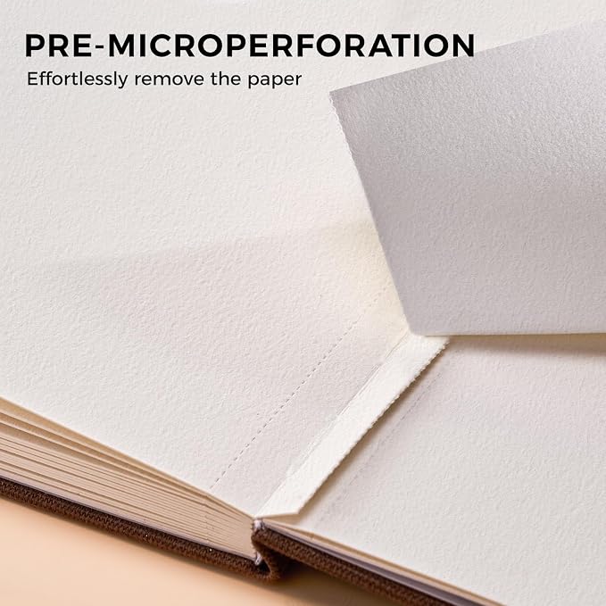 Watercolor Journal - 100% Cotton Cold Press Paper | 20 Sheets 40 Pages | 300GSM (140lb) | Linen Cotton Cover Watercolor Sketch Books for Artists Painting,Mixed Media 7.48 x 7.48 in
