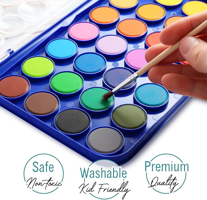 Watercolor Paint Set, 48 Colors of Premium Quality, Washable, Water color with Mixing Palette and 3 Paint Brushes for Adults, Kids, Beginners & Artists