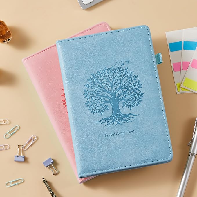 Lined Journal Notebook for Women Men, 2 Pack, 160 Pages per Pack, A5 (5.7'' x 8.4") Hardcover Journaling Notebook College Ruled for Writing Work, School Office Supplies, Pink & Blue, 100GSM Paper