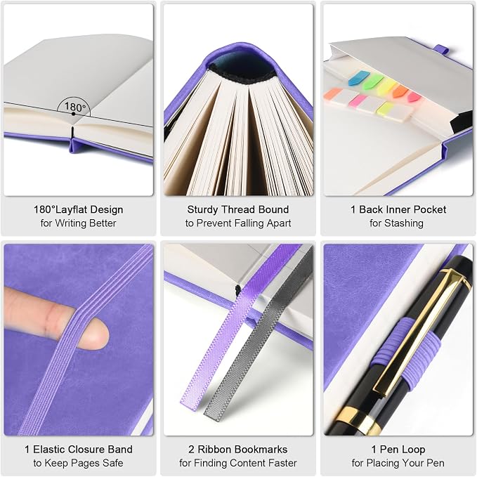College Ruled Notebook A5, 312 Numbered Pages Diary, Lined Leather Journal | Extra-Thick with 2X Writing Space, 100gsm No Bleed Paper, Hardcover, Lay-Flat, for Work, School, Meeting Notes & Journaling
