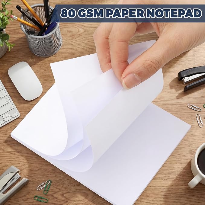 Thboxes 10 Pack 4" x 6" Blank Note Pads, 50 Sheets Each | 80gsm FSC Paper, Top Glue Binding, Cardboard Backing, Compact Memo Pads for Office, School, Home, Server Use