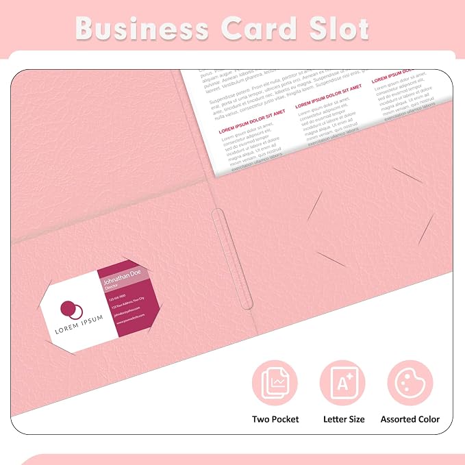 Two Pocket Folders, PANDRI 30 Pack 2 Pocket Folders, Letter Size Paper File Folder for School Office Home Business, Pink