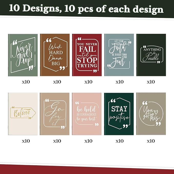 Fulmoon 100 Pcs Mini Notebooks Bulk Small Inspirational Pocket Notebooks Mini Journals Bulk Employee Appreciation Gifts Motivational Notepads for First Day of School Teacher Coworkers (Joyous Colors)