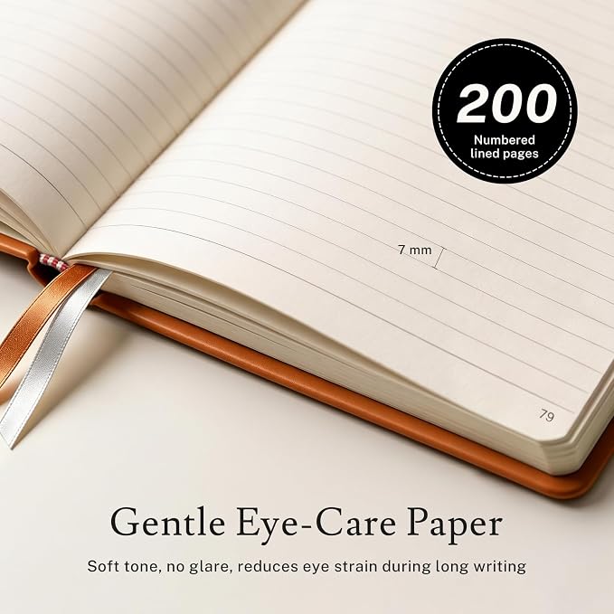 PAGELYST Lined Journal Notebook, 4 Pack Leather Journal for Women Men, 200 Numbered Pages, A5 Medium 5.7'' x 8.3'', 100 GSM Thick Paper for Journaling, Writing, Work & Office (Orange)