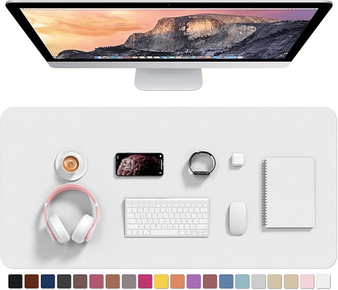 Hsurbtra Desk Pad, 35.5" x 17" PU Leather Desk Mat, XXL Extended Mouse Pad, Waterproof Desktop Blotter Protector, Non-Slip Ultra Thin Large Laptop Keyboard Writing Mat for Office Home, White