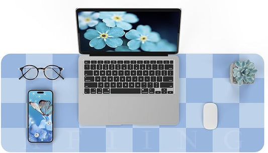 AFIING Light Blue Desk Mat 31.5" x 12", Waterproof PU Leather Desk Pad | Non-Slip Rubber Base, Easy Clean Surface, Desk Protection, Office & Home