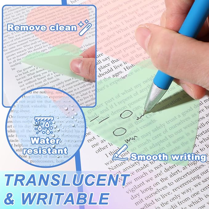 Jetec 900 Sheets Transparent Sticky Notes 18 Translucent Sticky Notes Clear See Through Memo Pad Colorful Self Adhesive Notepads for Notebook Bible Vision Board Office School(Heart,Cute Color)