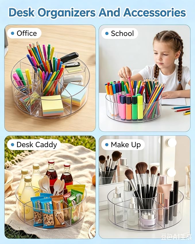 Desktop Rotating Pen Holder, 360° Rotating Acrylic Pen Stand with 6 Compartments, Transparent Marker Storage Box, Suitable for Schools, Offices, Classrooms, and Craft Rooms