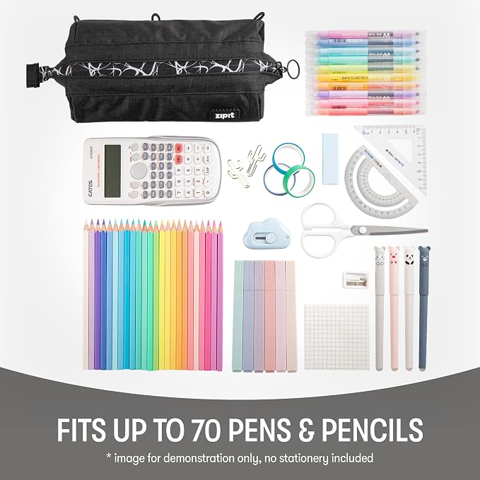 ZIPIT: Lenny Pencil Case - Black & White - Large Storage Capacity Zipper Pouch, Makeup & Stationery Bag, School, Washable Polyester, Kids-Teens-Adults
